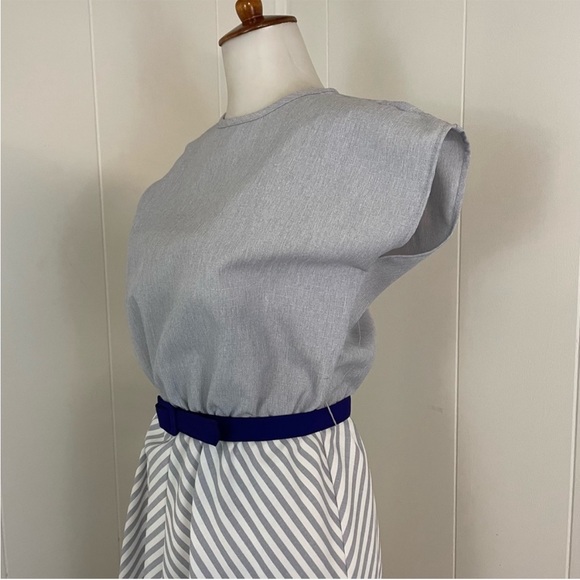 Vintage 70s Dress Women’s M Stripe Cap Dolman Sleeve A-Lime Blouson‎ Midi - Picture 6 of 10